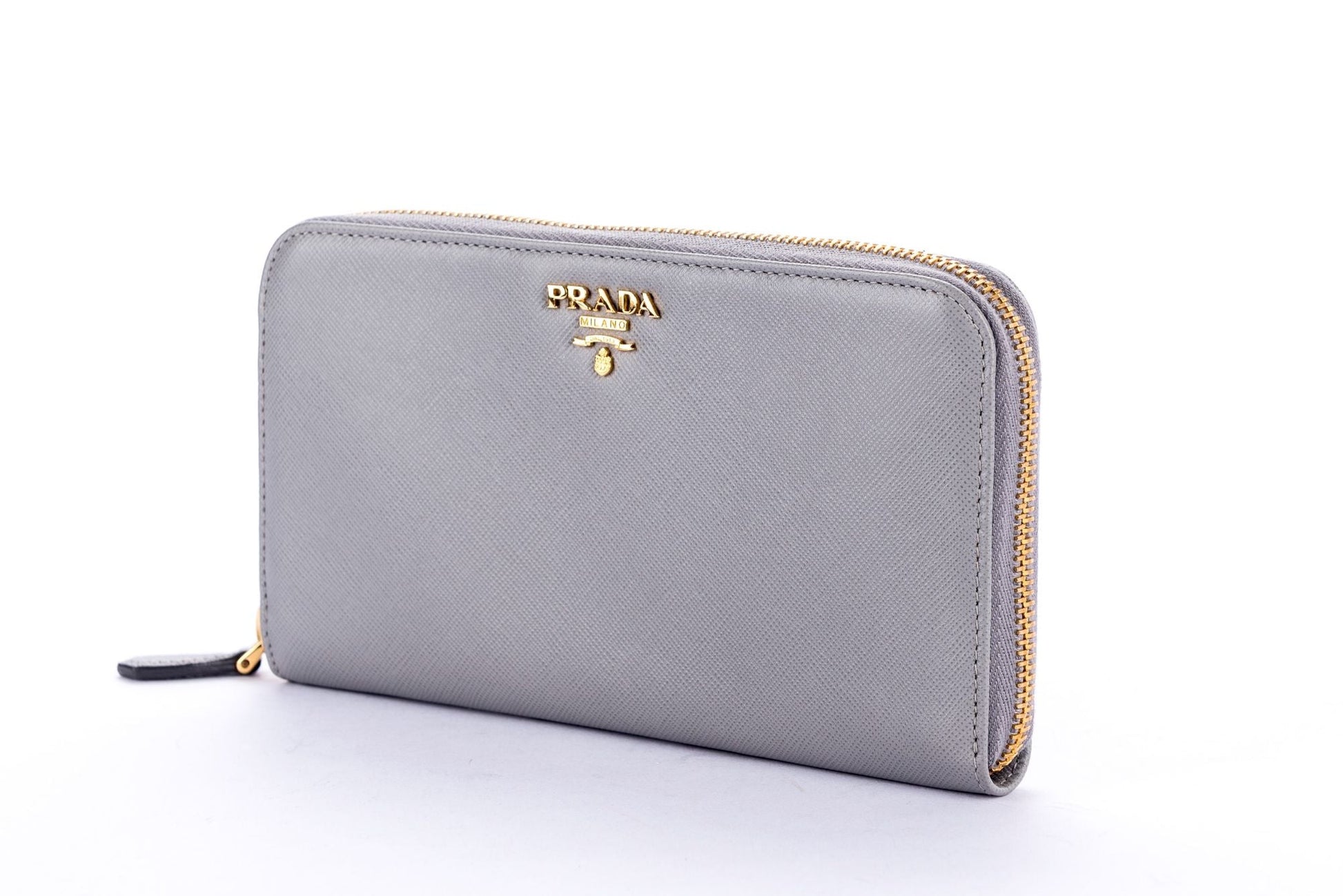 Prada 1M0506 Light Grey Full Zip Wallet with Cards & Box
