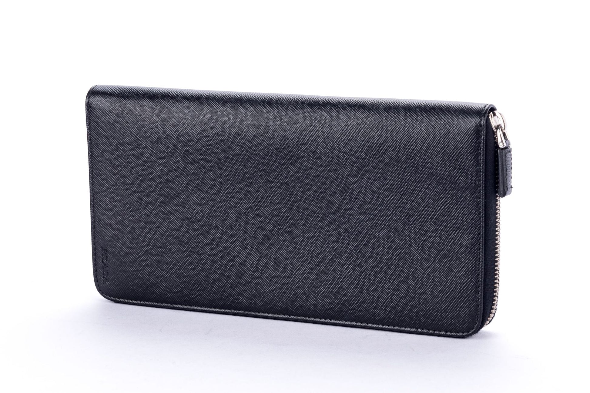 Prada 2M1220 Black Saffiano Large Zip Wallet with Cards & Box