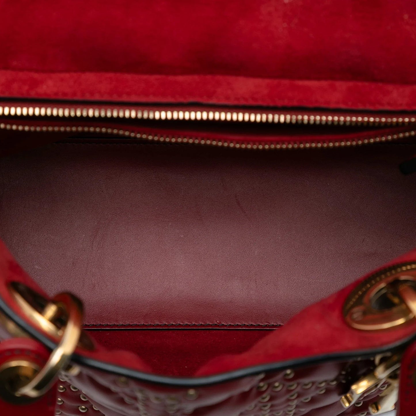 Red Dior Medium Studded Calfskin Lady Dior Handbag