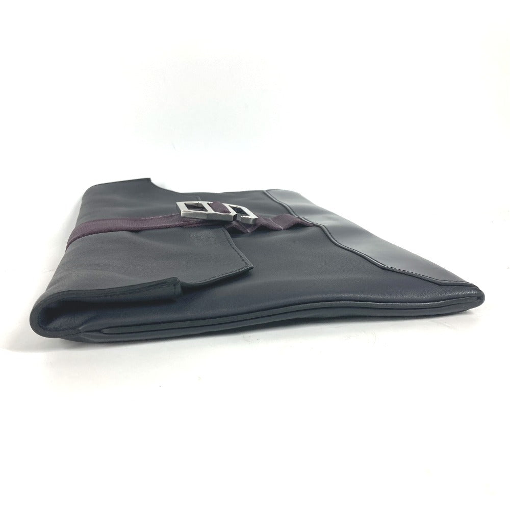 HERMES Clutch bag leather Navy City slide mens