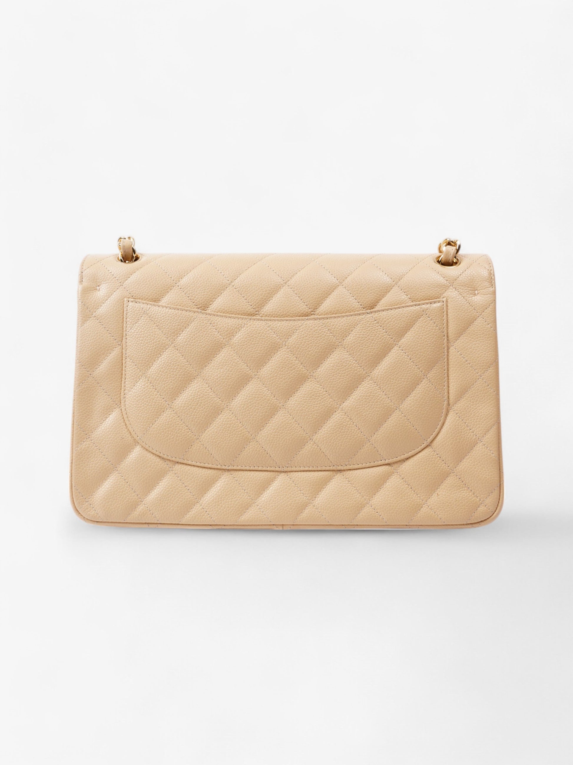 Chanel Classic Double Flap Beige Caviar Leather Jumbo