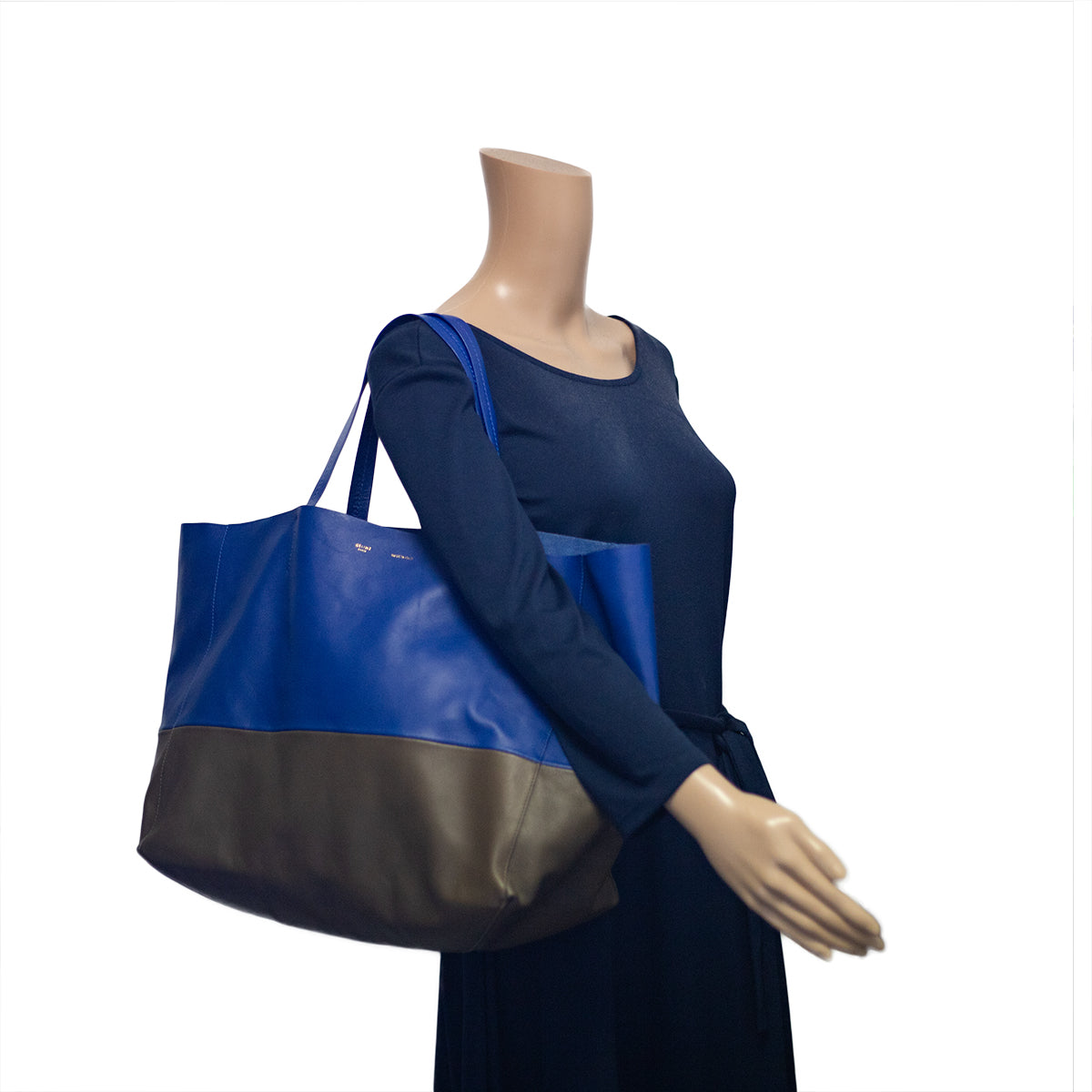 Luxury CELINE Shoppers Tote Two Toned Blue/Grey