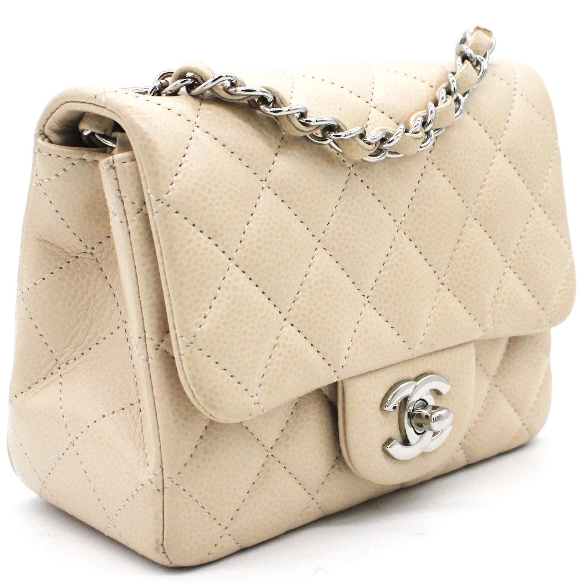 Chanel Beige Caviar Quilted Mini Square Flap Bag