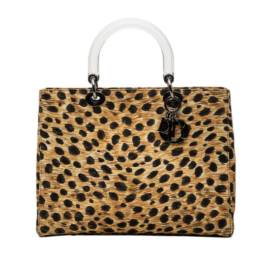 Brown Dior Large Canvas Leopard Print Lady Dior Satchel