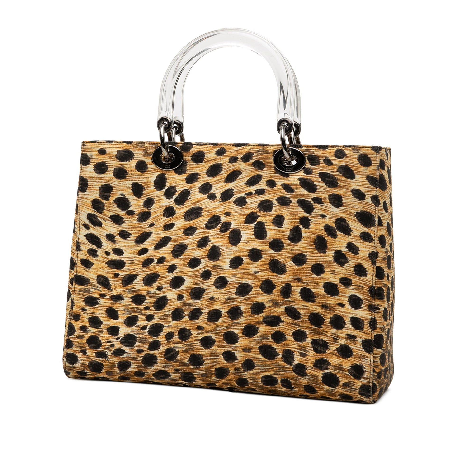 Brown Dior Large Canvas Leopard Print Lady Dior Satchel