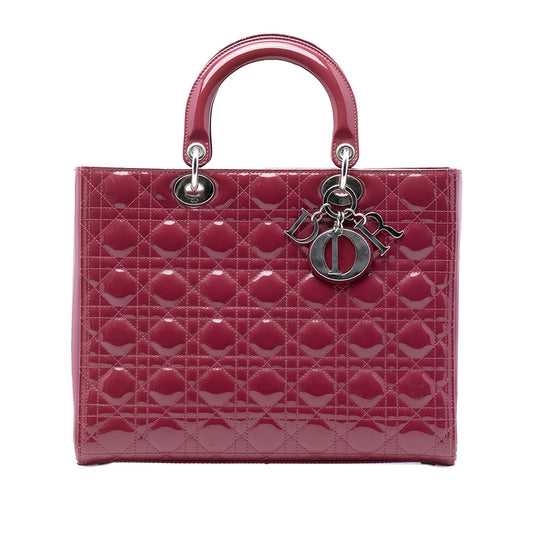 Red Dior Large Patent Cannage Lady Dior Satchel