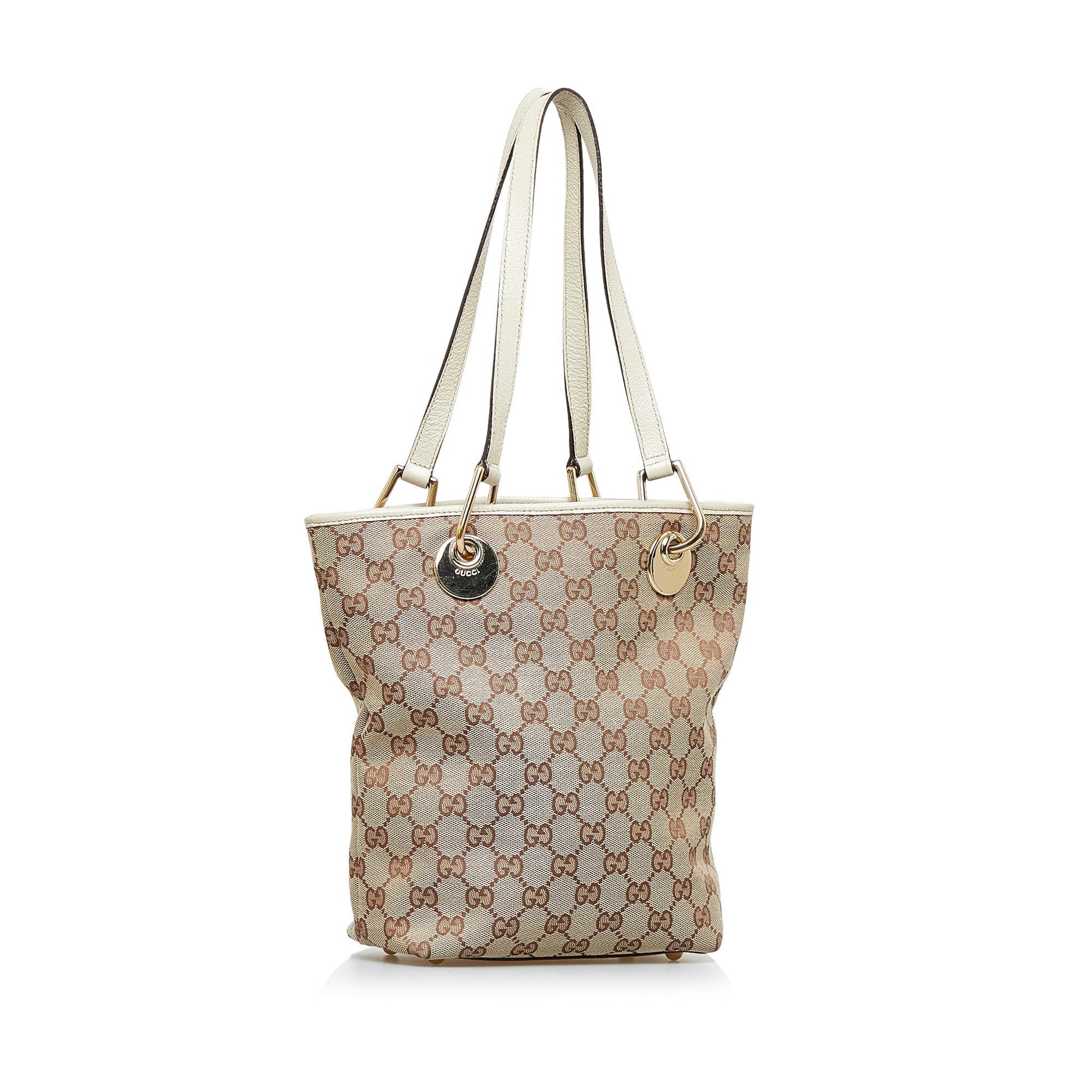 Gucci Brown Leather Canvas Tote Style 34