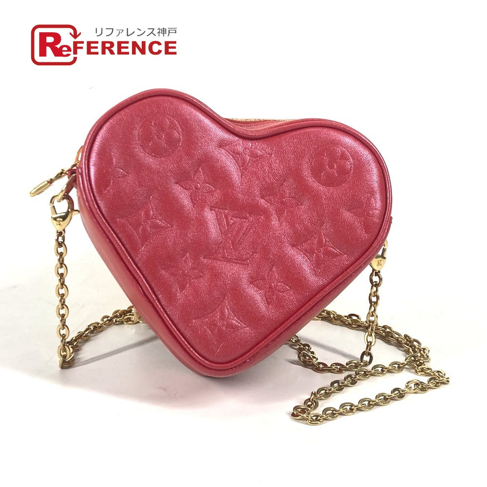 LOUIS VUITTON Shoulder Bag leather Red Monogram Heart on Chain Women