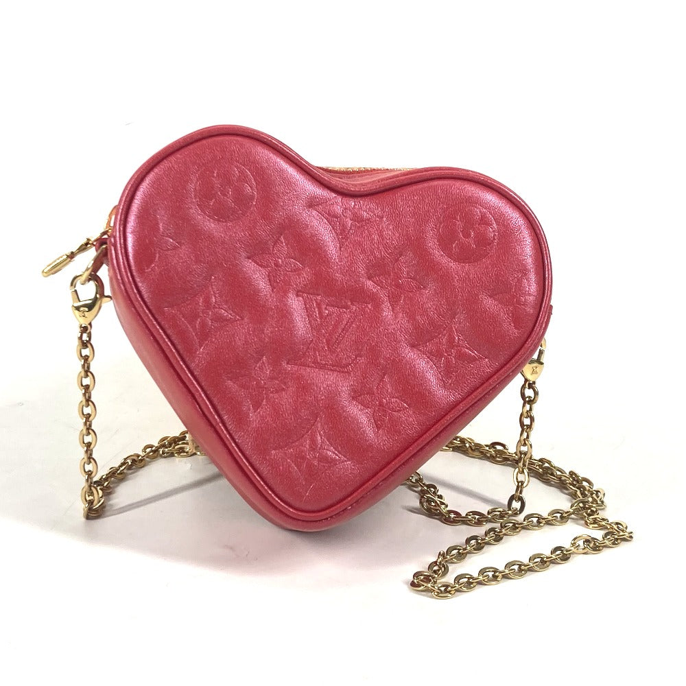 LOUIS VUITTON Shoulder Bag leather Red Monogram Heart on Chain Women