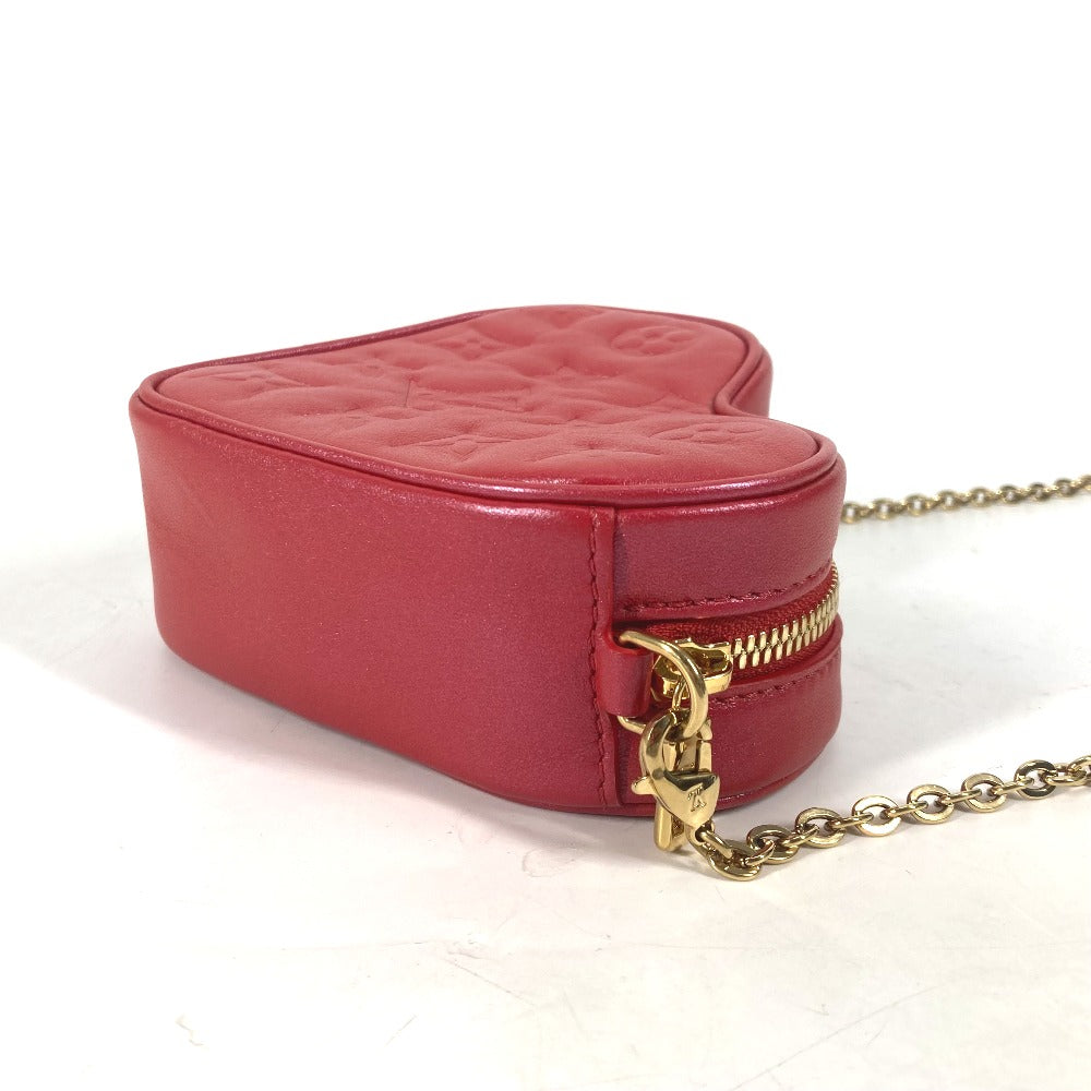 LOUIS VUITTON Shoulder Bag leather Red Monogram Heart on Chain Women