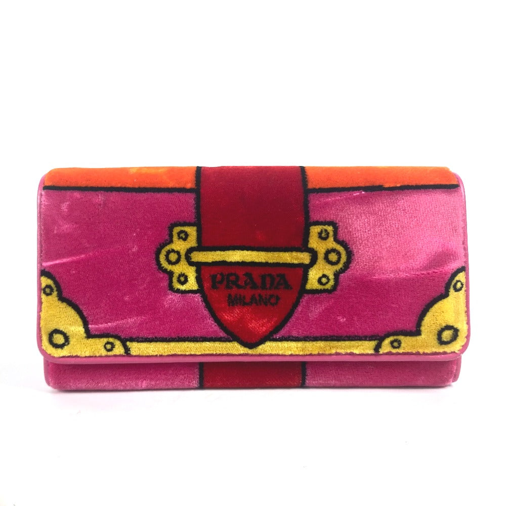 PRADA Long Wallet Purse 1MH019 velvet pink Long wallet logo Women