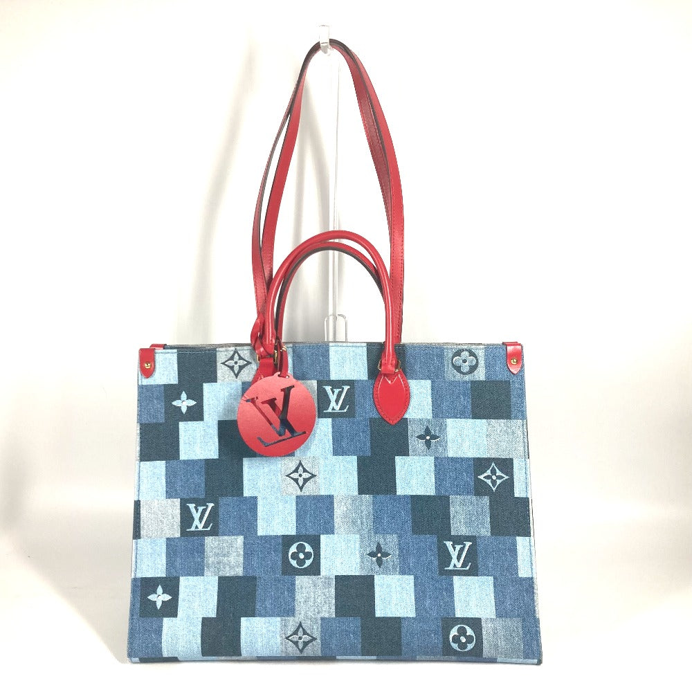LOUIS VUITTON Tote Bag Denim, Leather blue Monogram denim On-the-go GM Women