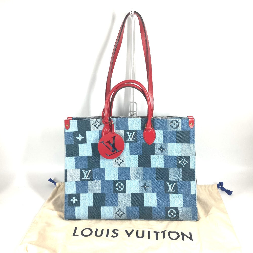 LOUIS VUITTON Tote Bag Denim, Leather blue Monogram denim On-the-go GM Women