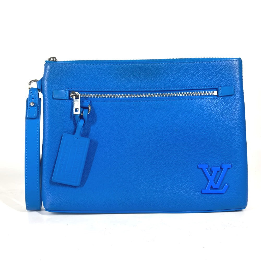 LOUIS VUITTON Clutch bag leather blue Aerogram LV logo takeoff pouch