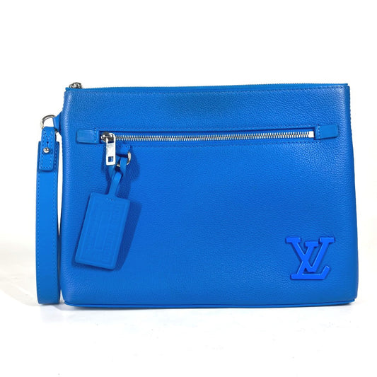 LOUIS VUITTON Clutch bag leather blue Aerogram LV logo takeoff pouch