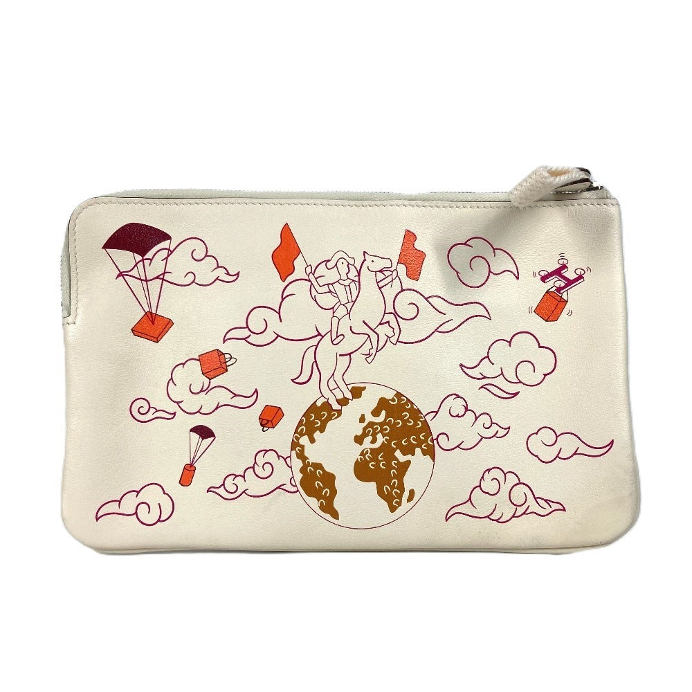 HERMES Pouch leather Ivorytype Carre pocket long