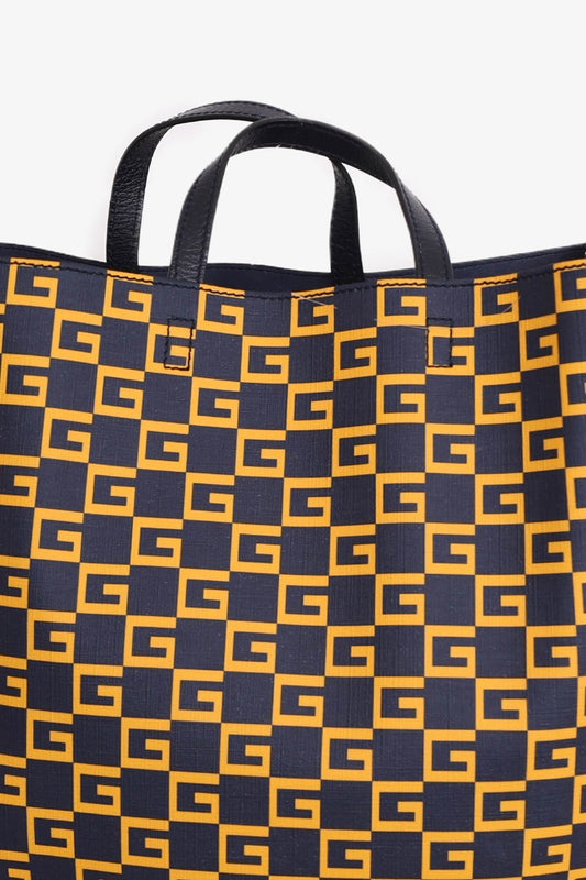 Gucci Navy/Orange Coated Canvas Square G Vertical Tote