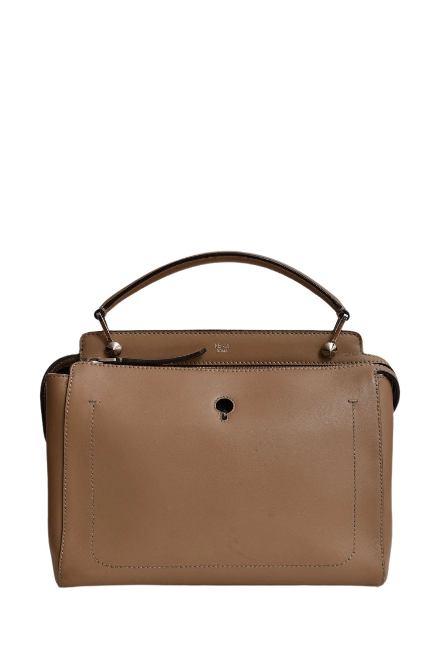 Fendi Brown Leather Dot Com Top Handle Bag with Strap (As Is)