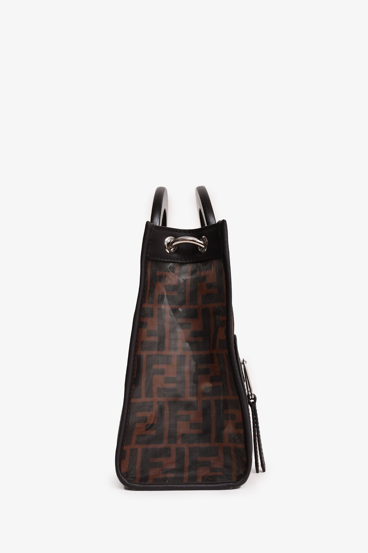 Fendi Brown Mesh Small FF Runaway Shopper Tote with Strap