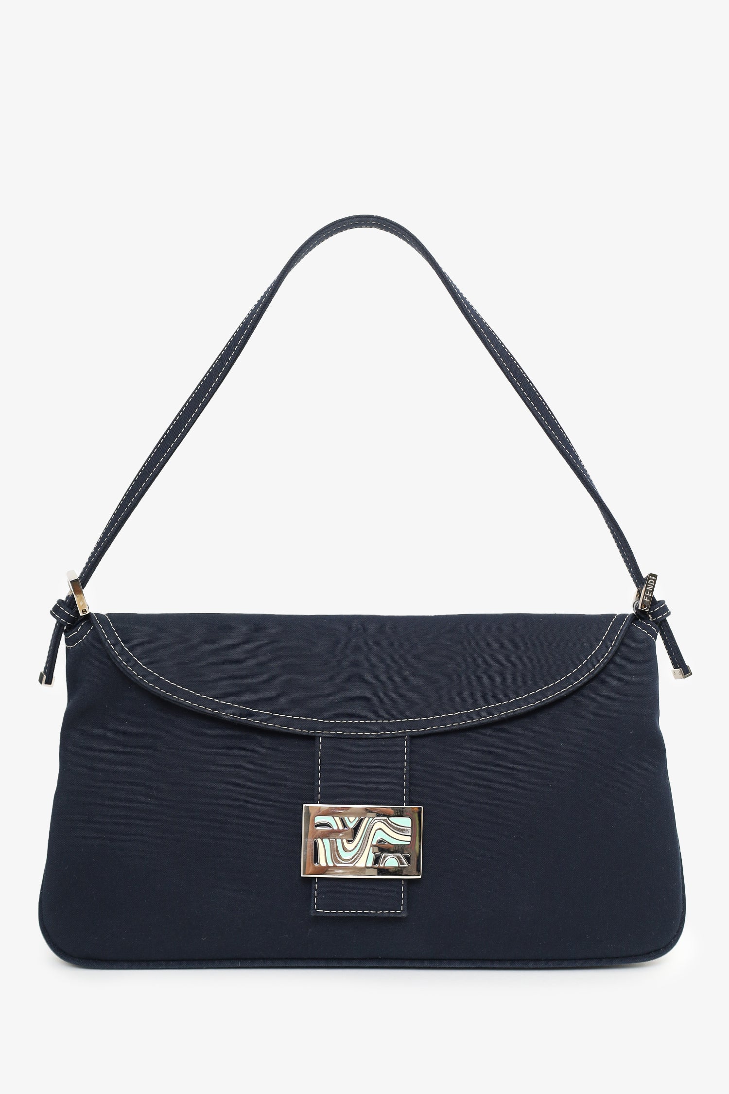 Fendi Navy Canvas Mama Baguette Shoulder Bag