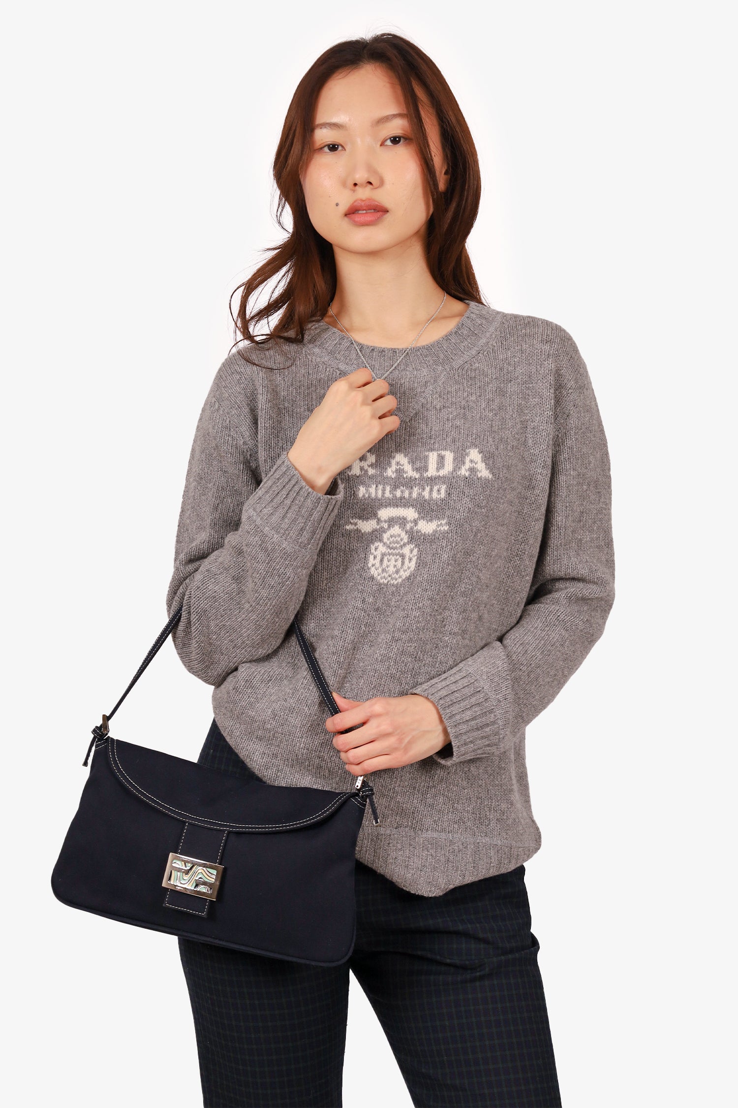 Fendi Navy Canvas Mama Baguette Shoulder Bag