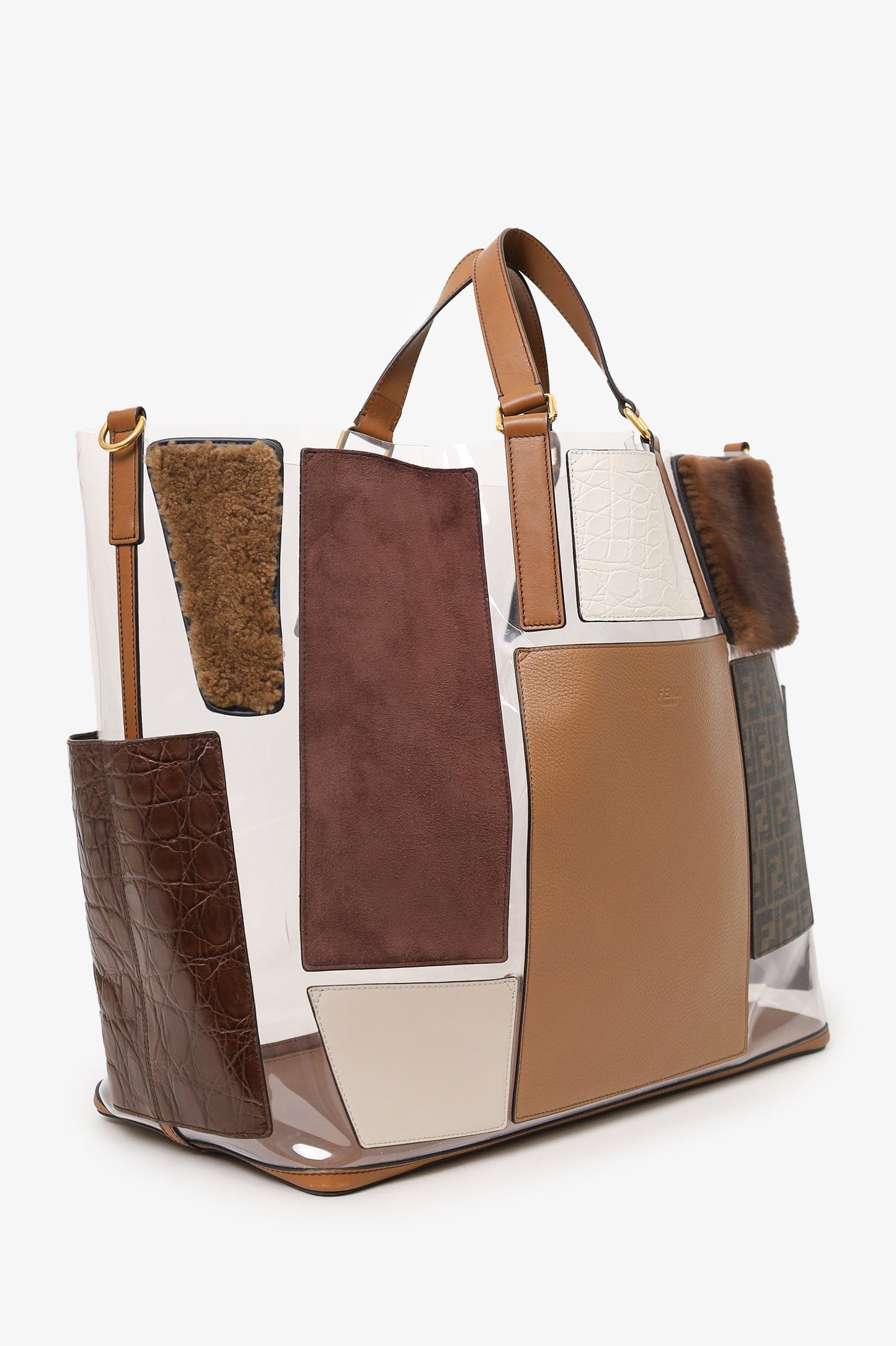 Fendi Brown Vinyl/Leather/Fur Forever Patch Pocket Tote (As Is)