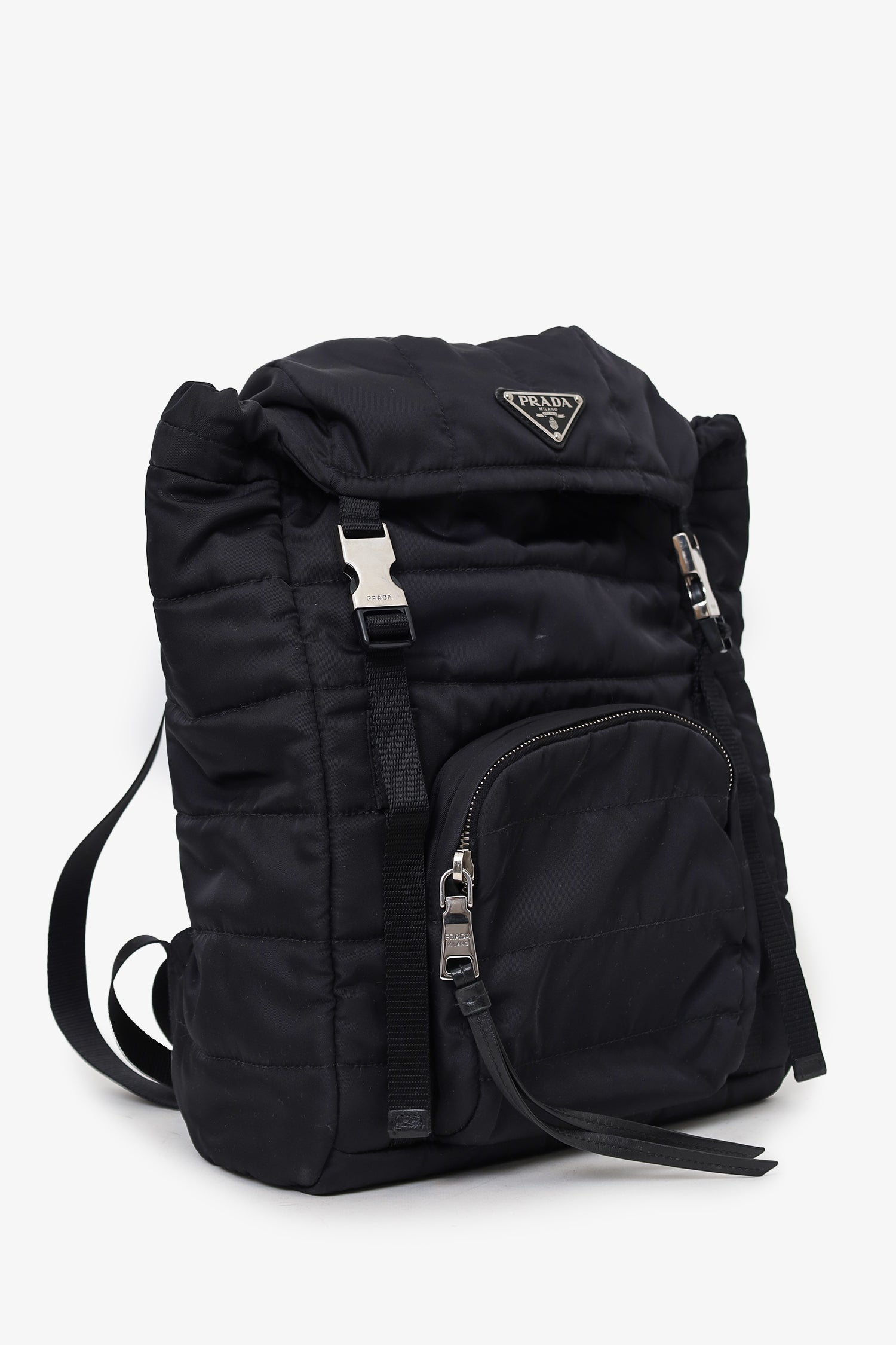 Prada Quilted Tessuto Nylon Double Buckle Backpack