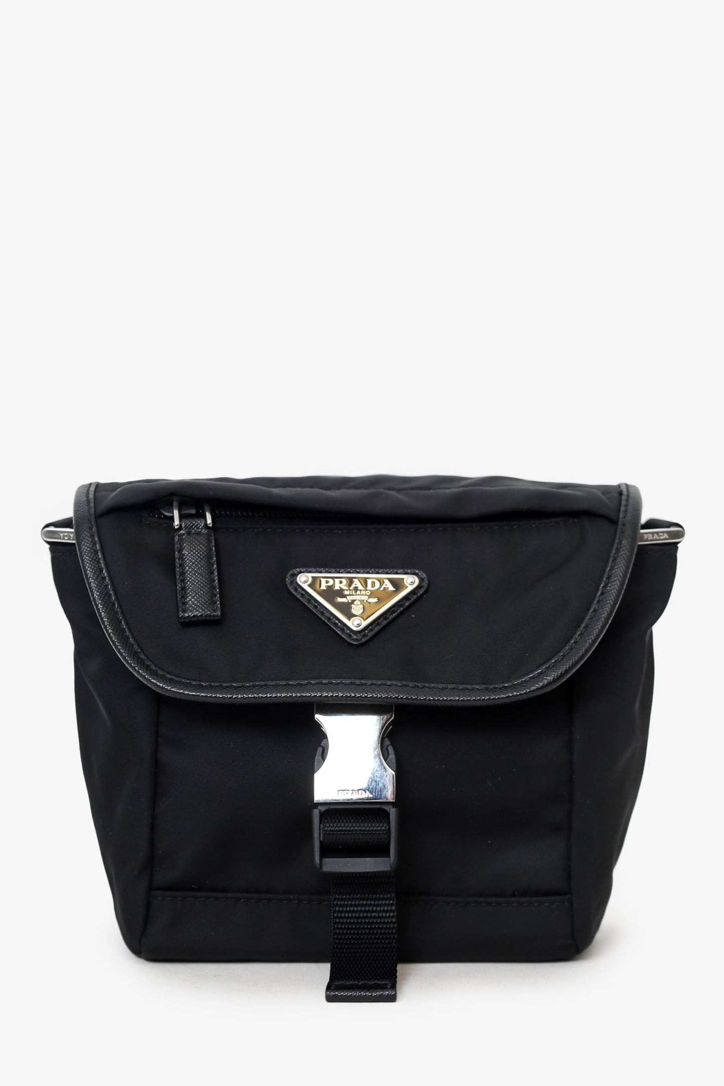 Prada Black Re-Nylon and Saffiano Leather Small Shoulder Bag