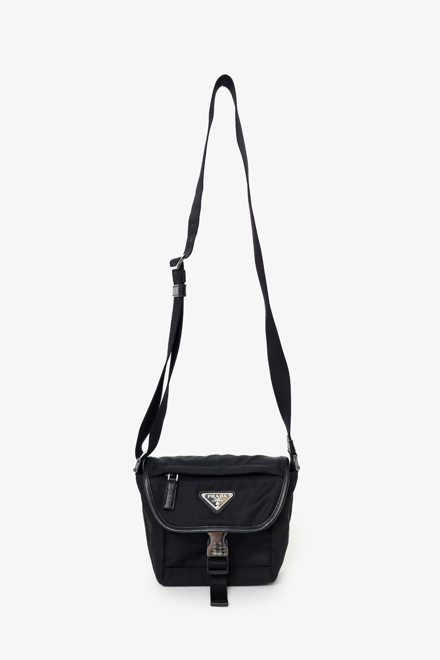 Prada Black Re-Nylon and Saffiano Leather Small Shoulder Bag