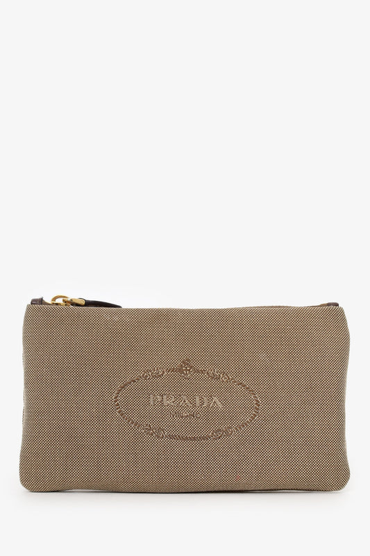 Prada Beige Logo Jacquard Canapa Clutch