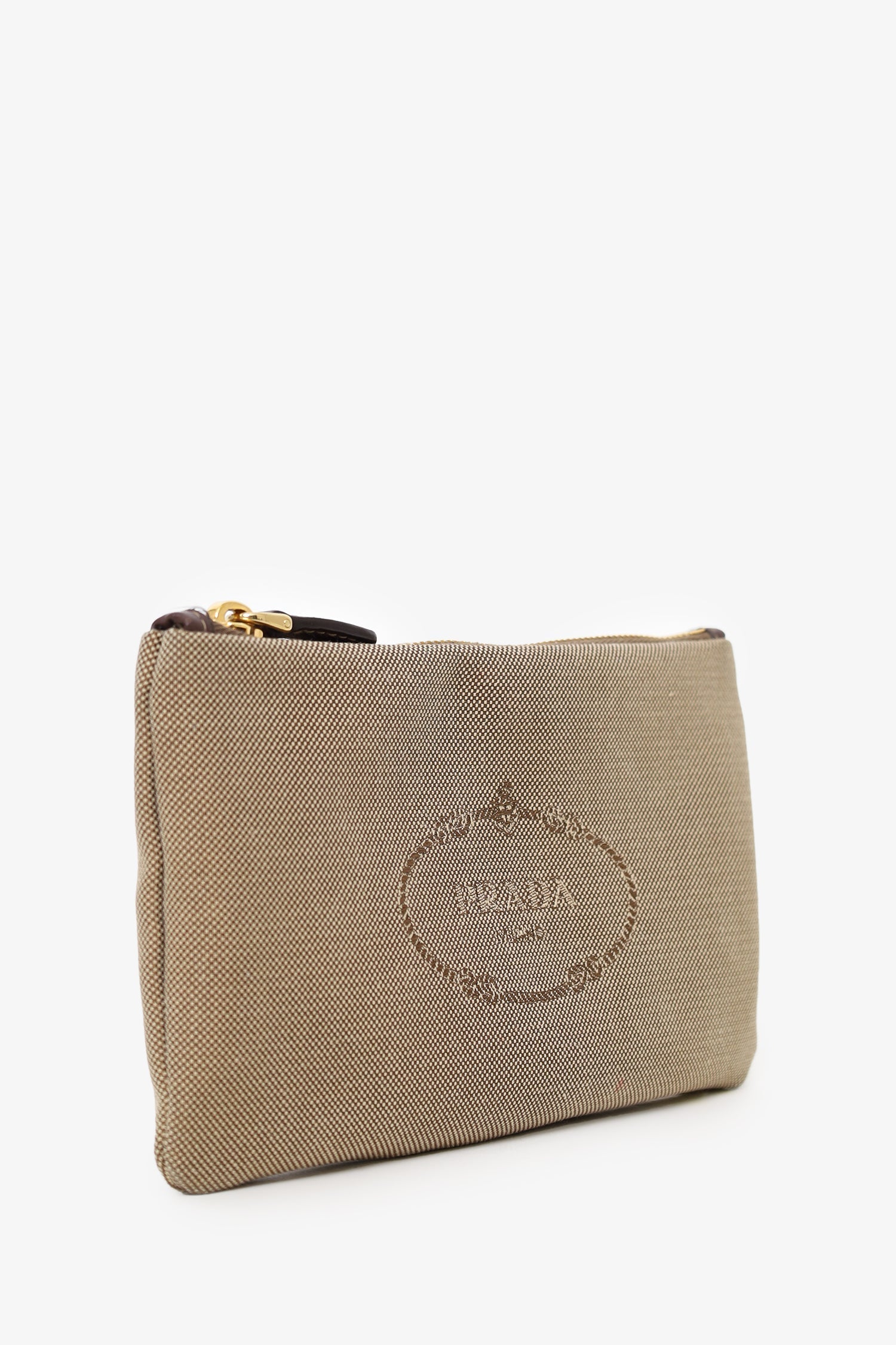 Prada Beige Logo Jacquard Canapa Clutch