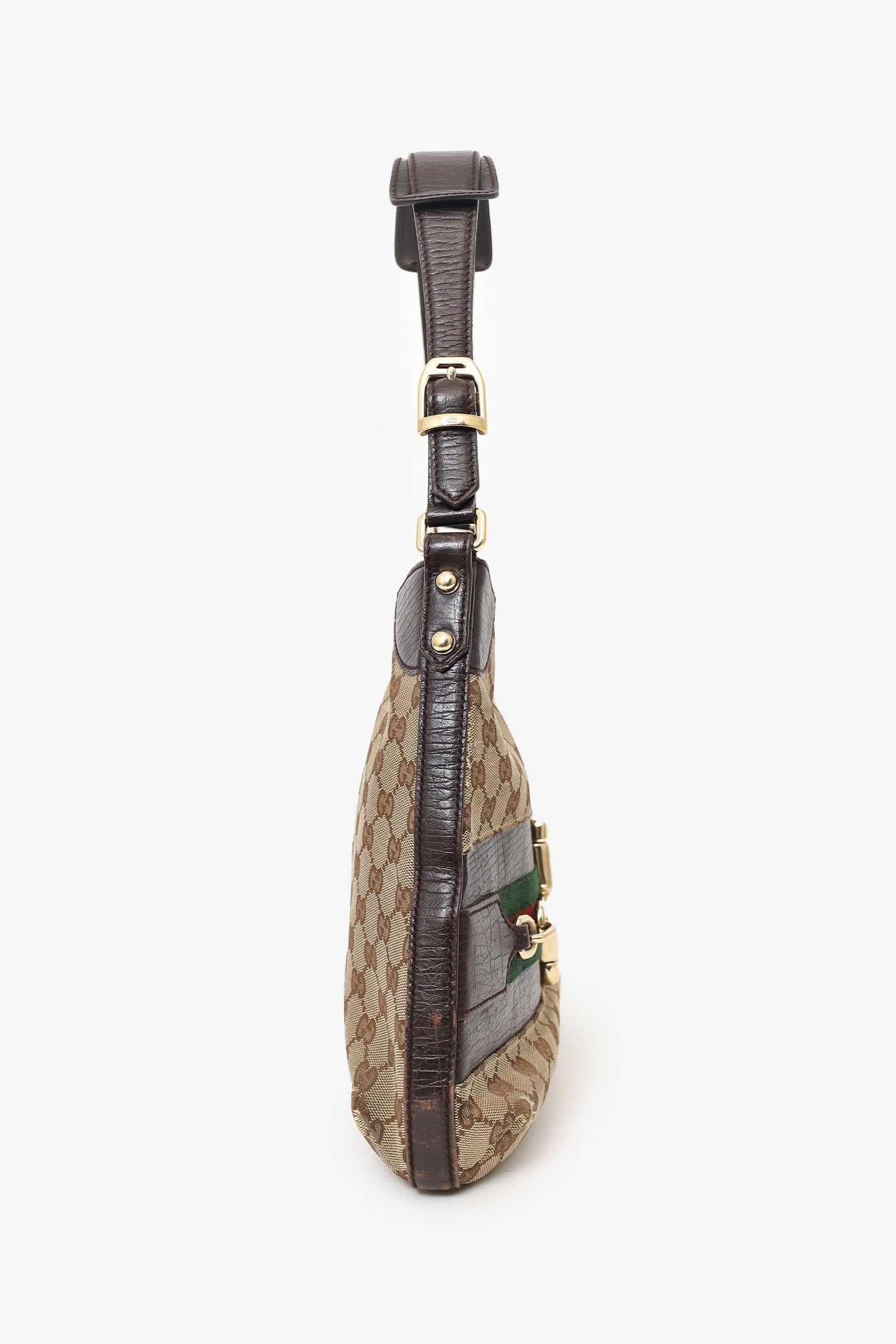 Gucci brown 'GG' Web Horsebit Hobo Bag