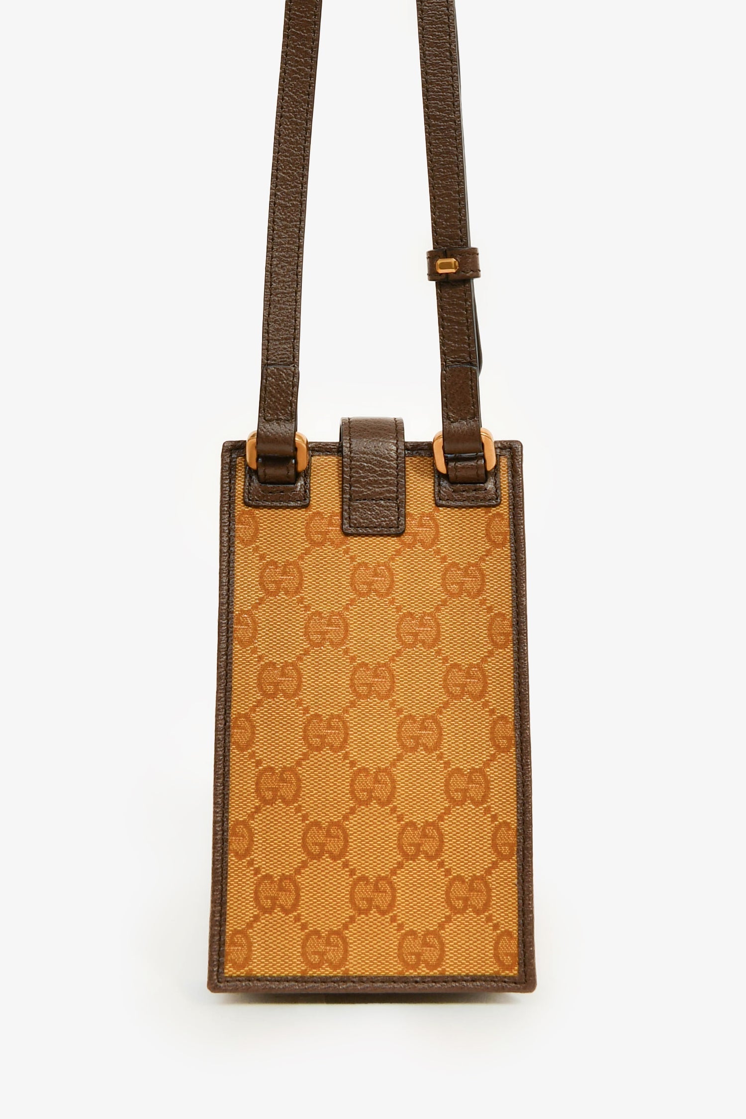 Gucci X Adidas Brown Coated Canvas Phone Pouch Crossbody Bag