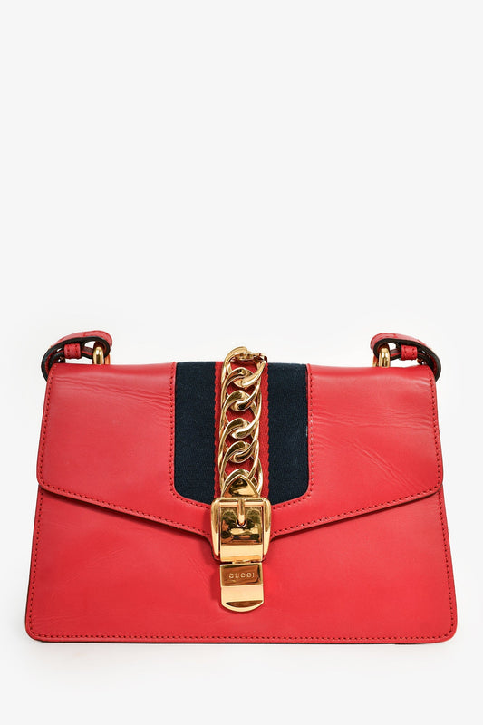 Gucci Red Calfskin Sylvie Shoulder Bag