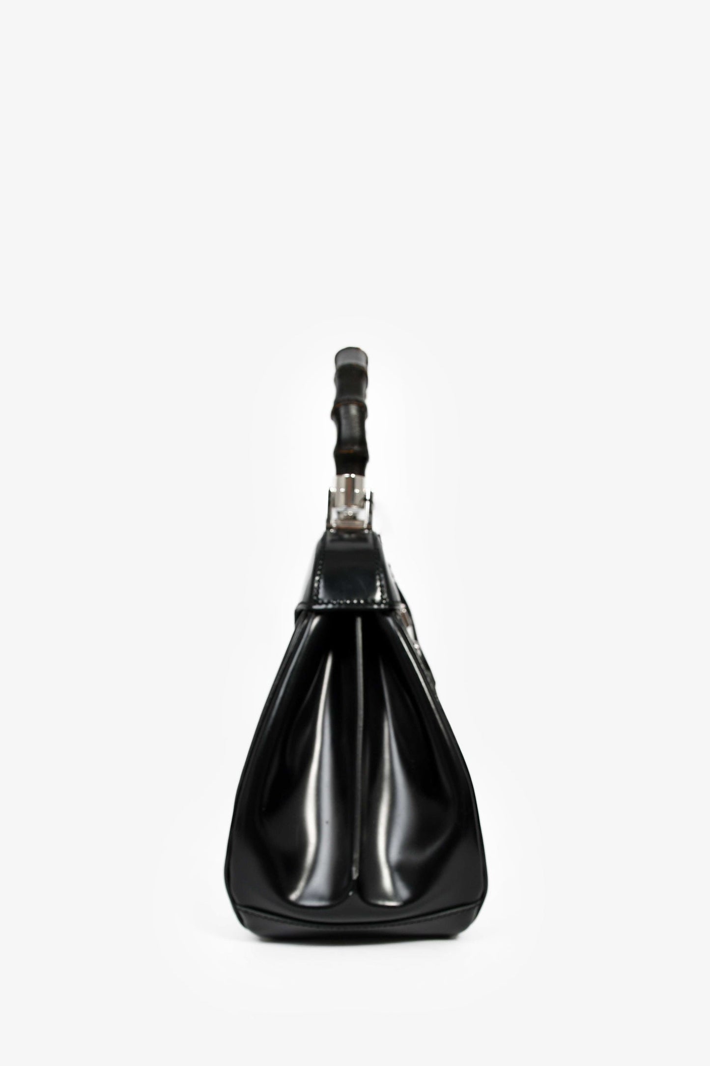 Gucci Black Leather Bamboo Medium 'Lady Lock' Top Handle Bag