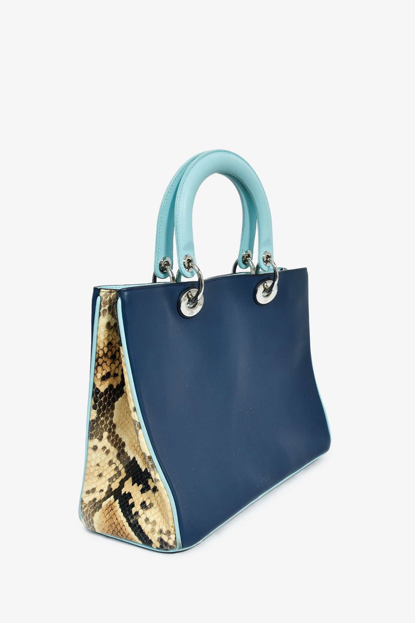 Christian Dior Python Navy/Light Blue Leather 'Diorissimo' Top Handle with Strap and Pouch