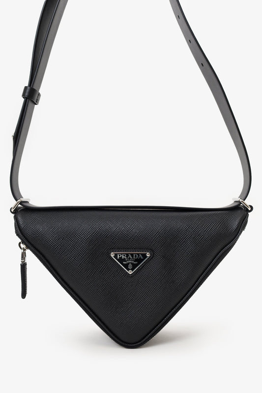 Prada Black Saffiano Letter Triangle Shoulder Bag