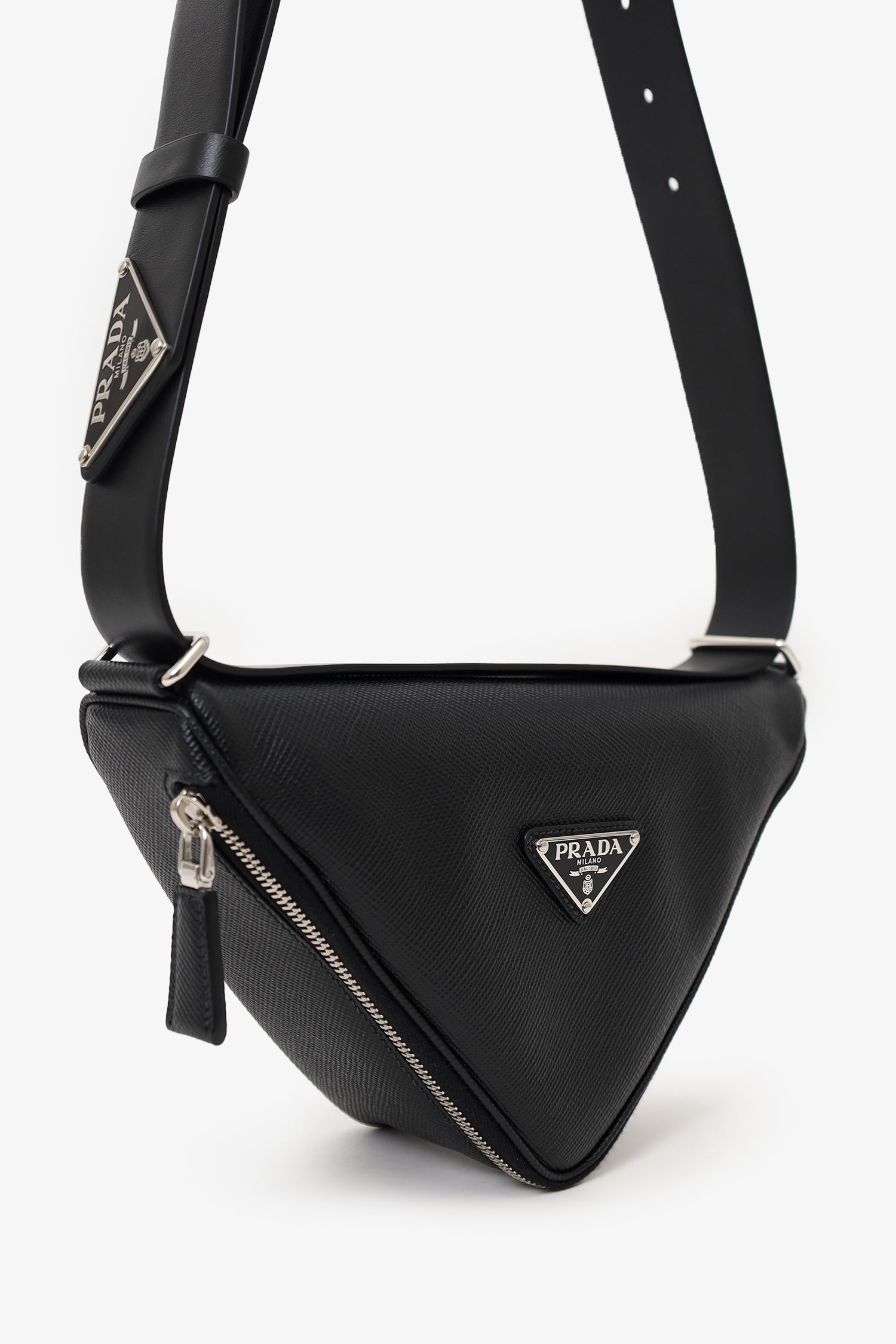 Prada Black Saffiano Letter Triangle Shoulder Bag