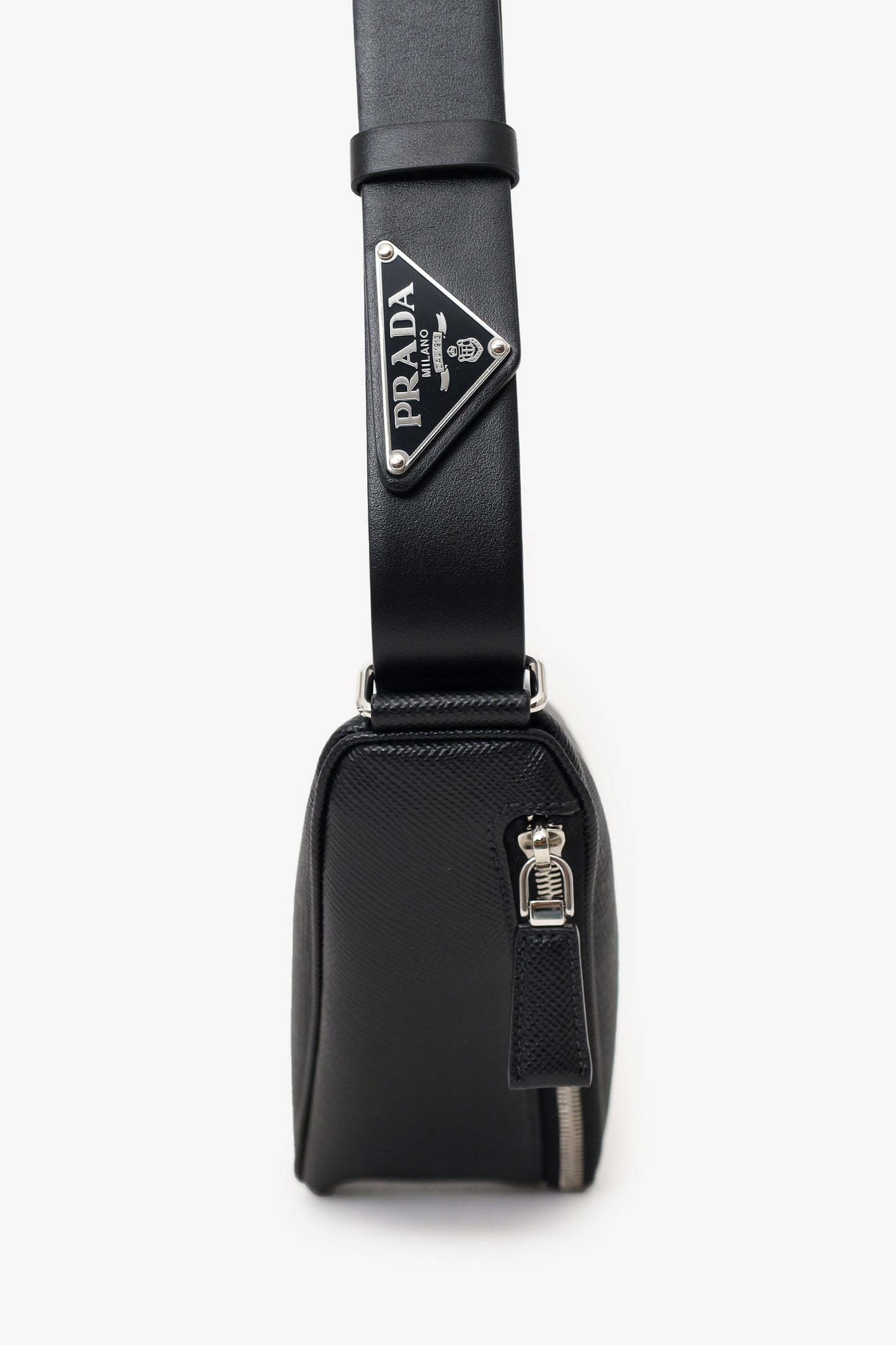 Prada Black Saffiano Letter Triangle Shoulder Bag
