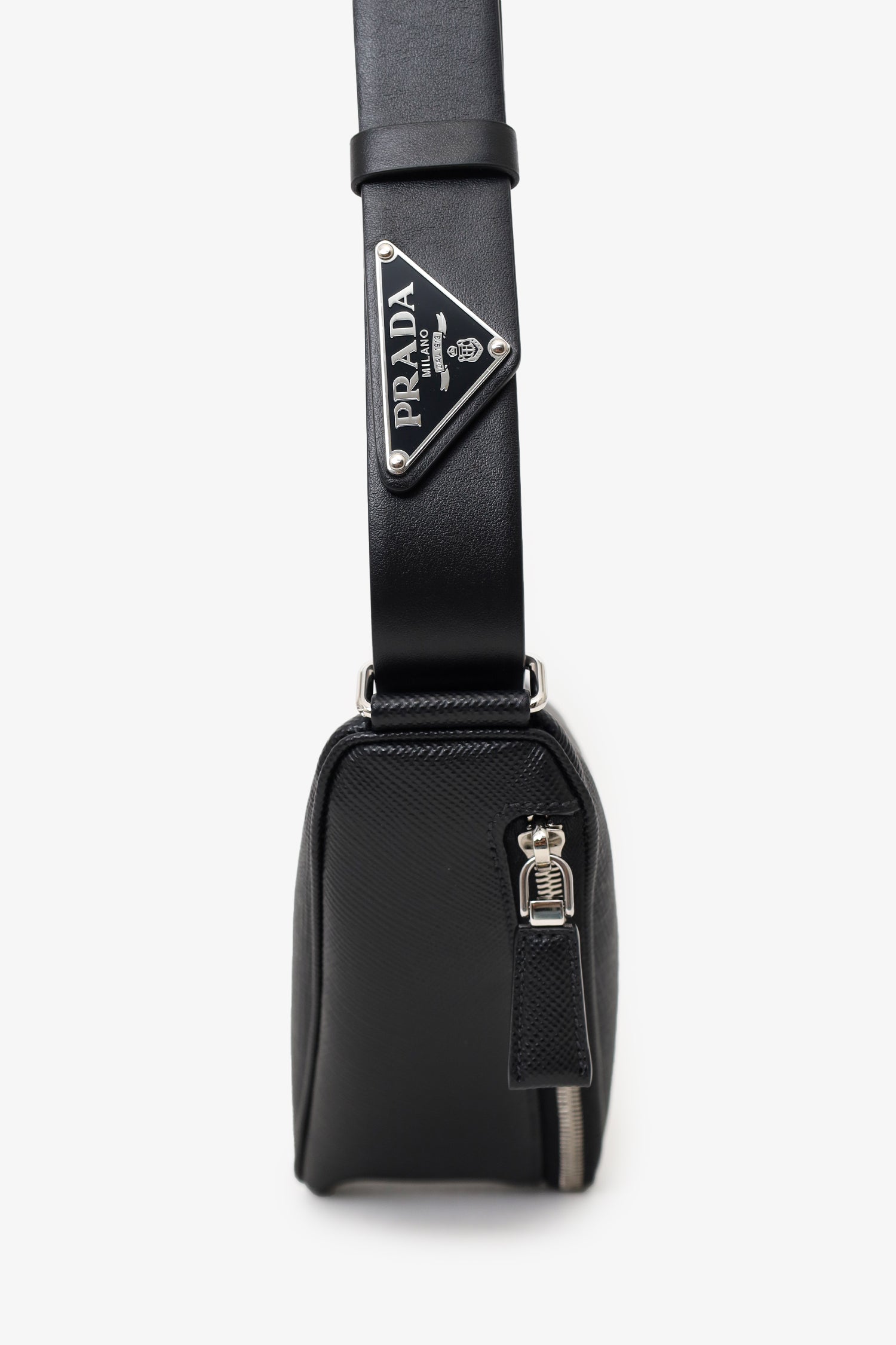 Prada Black Saffiano Letter Triangle Shoulder Bag