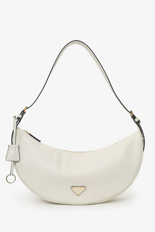 Prada White Leather Demi-lune Large Shoulder Bag