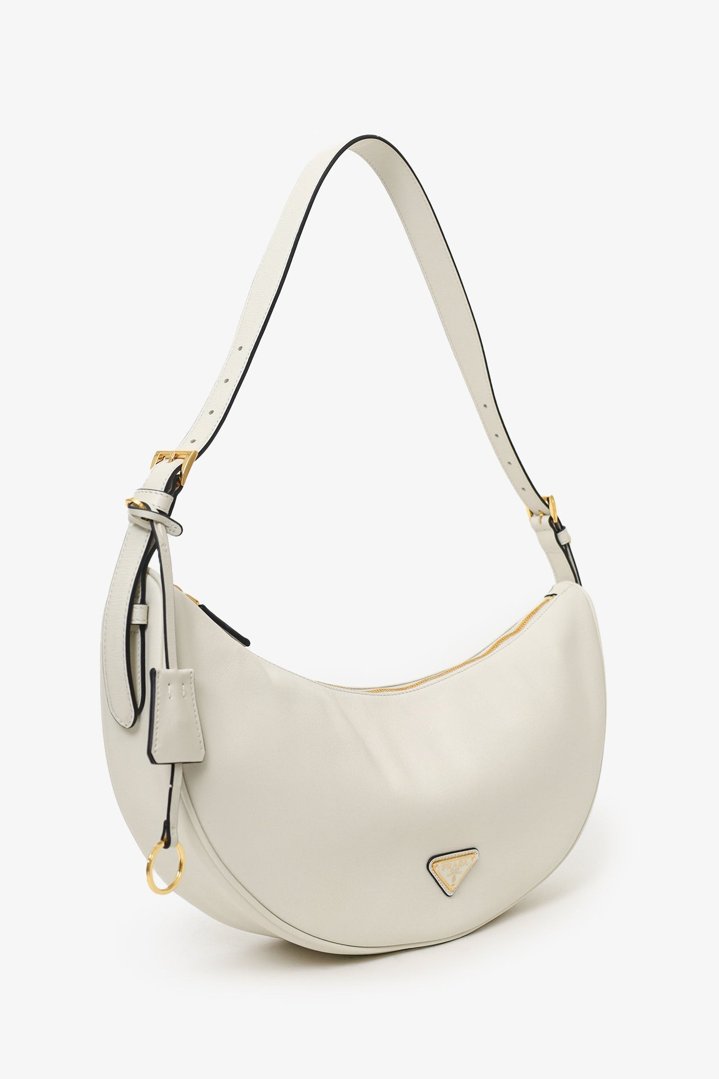 Prada White Leather Demi-lune Large Shoulder Bag