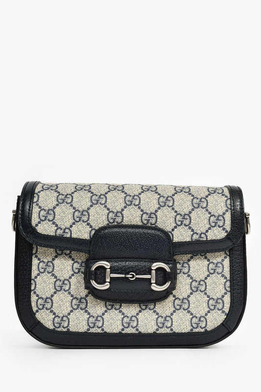 Gucci Navy GG Monogram 'Horsebit 1955' Small Shoulder Bag