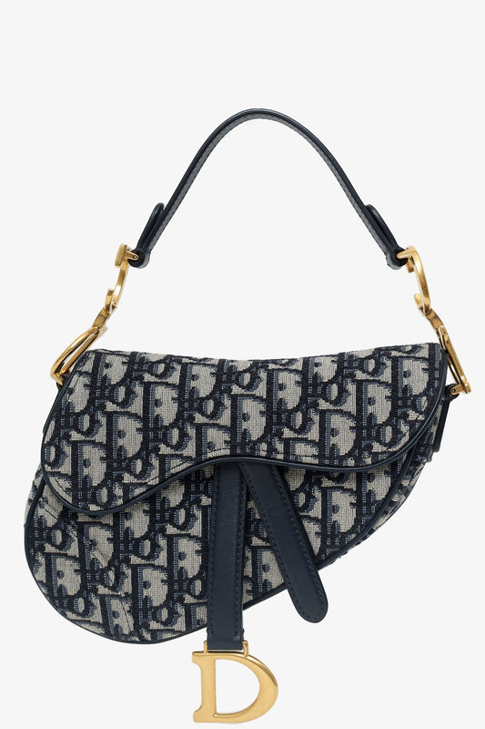 Christian Dior 2019 Blue Oblique Jacquard Mini Saddle Bag With Strap