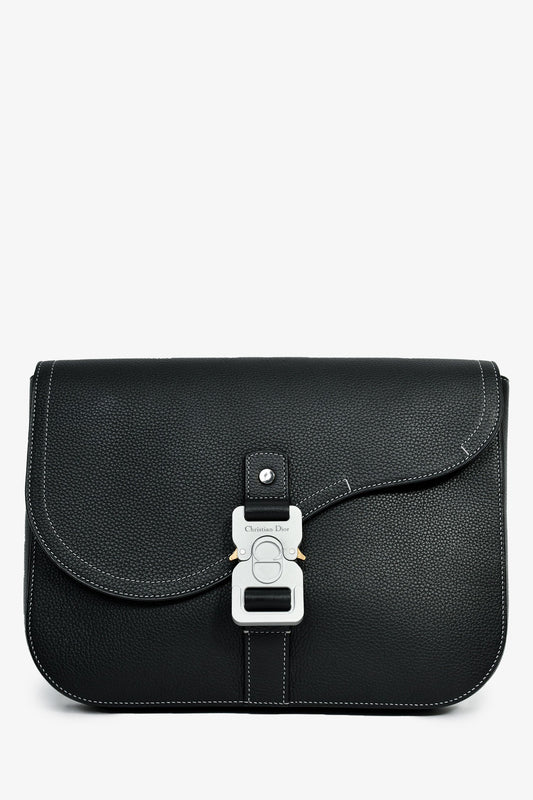 Christian Dior Black Grained Leather Saddle Pouch Mens
