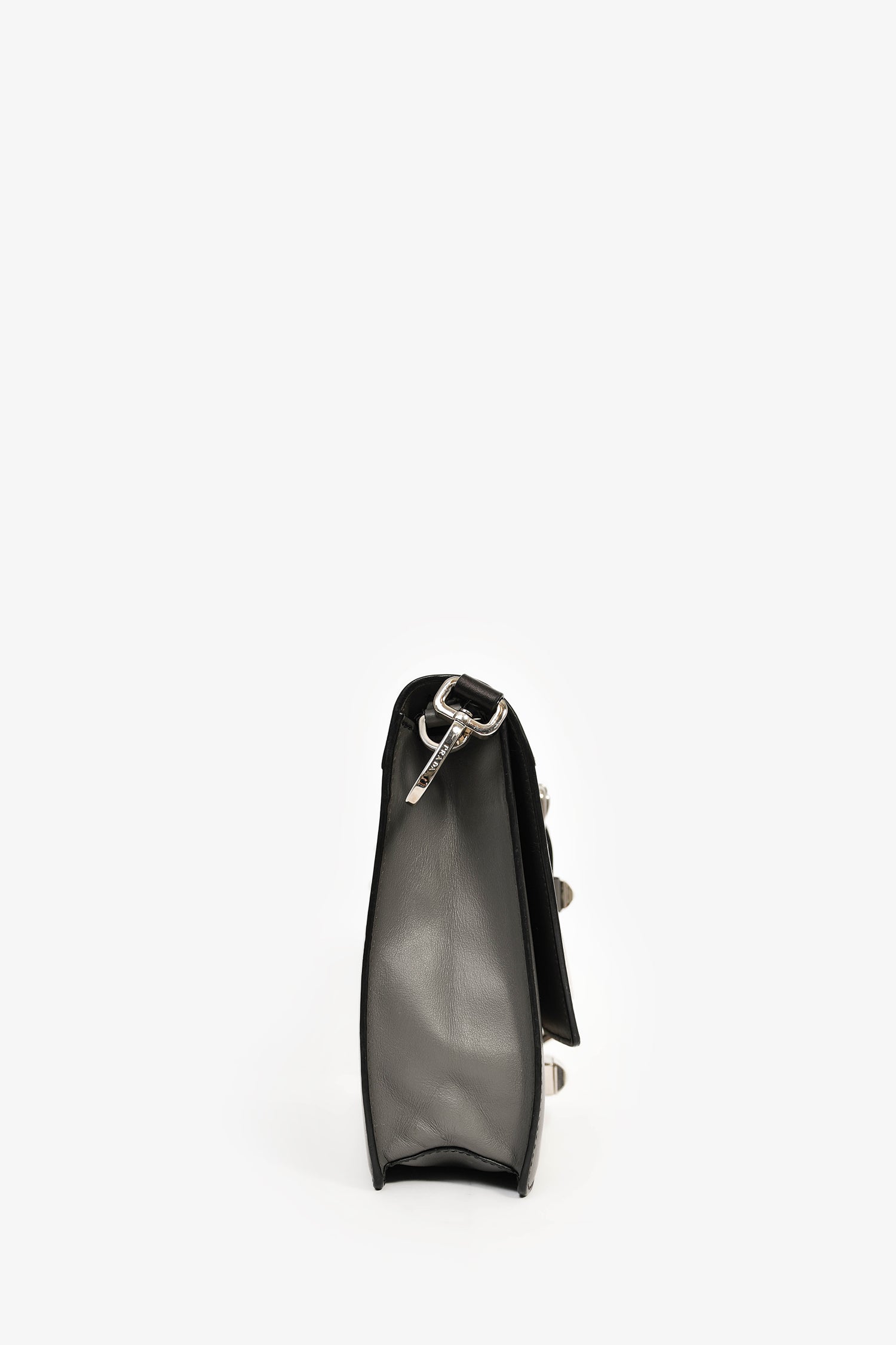 Prada Grey Leather Crossbody Bag with Black Leather Studded Detachable Strap
