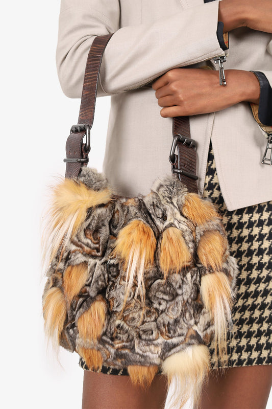 Fendi Brown/Grey Chinchilla Fur Oyster Shoulder Bag