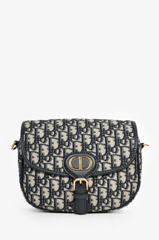 Christian Dior Navy Blue Oblique Jacquard Medium 'Bobby' Crossbody Bag