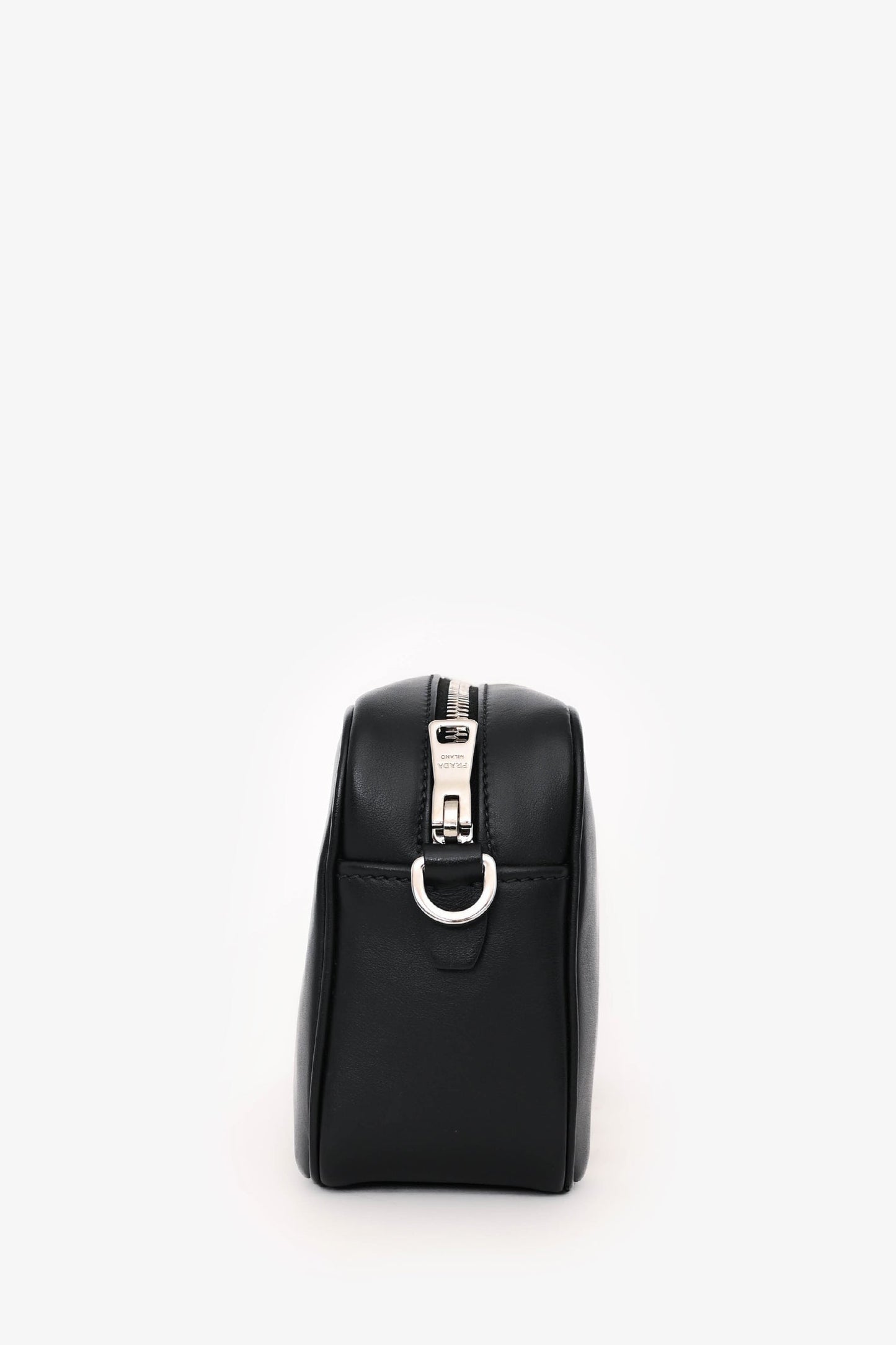 Prada Black Leather Banana Printed Camera Crossbody Bag