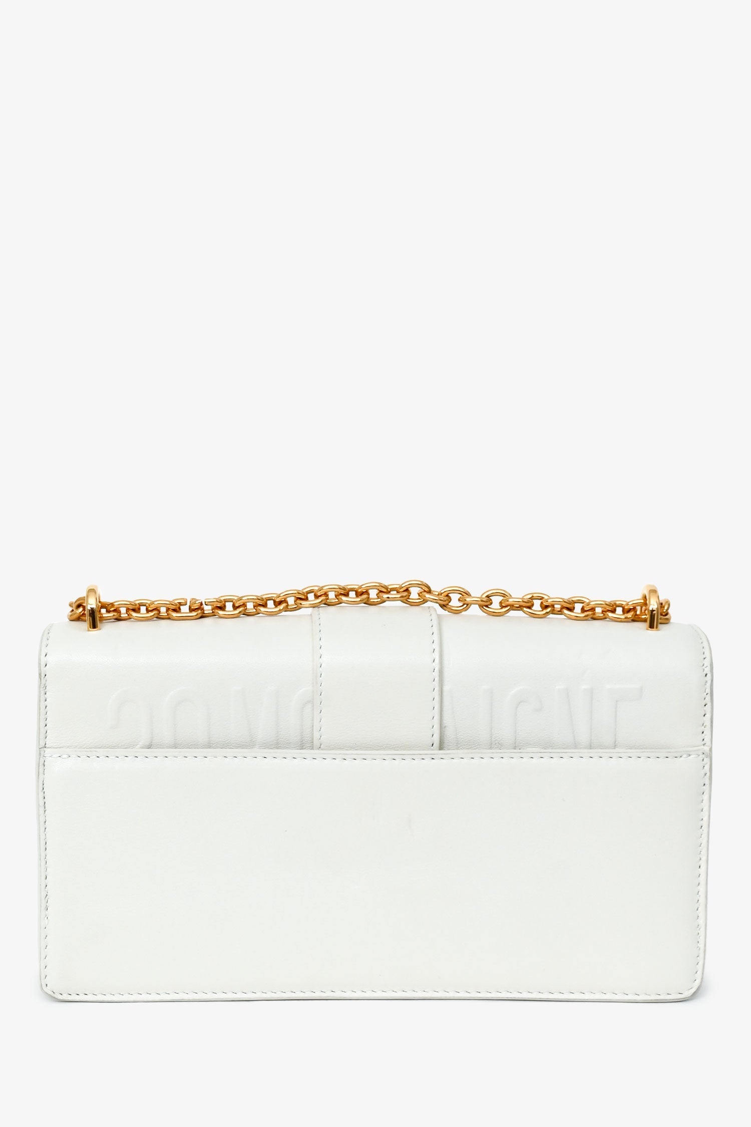 Christian Dior White Leather '30 Montaigne East-West' Crossbody Bag with Chain